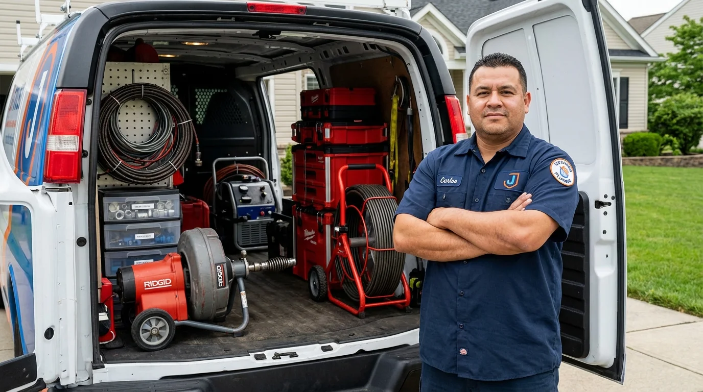 Professional drain cleaning equipment and Johns Plumbing LLC plumber in Otsego