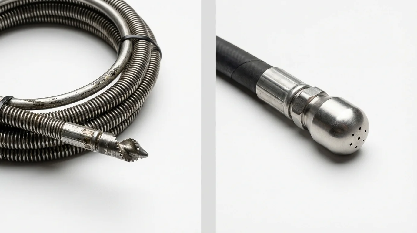 Drain snake cable and hydro jetting nozzle used for drain cleaning in Otsego, MI