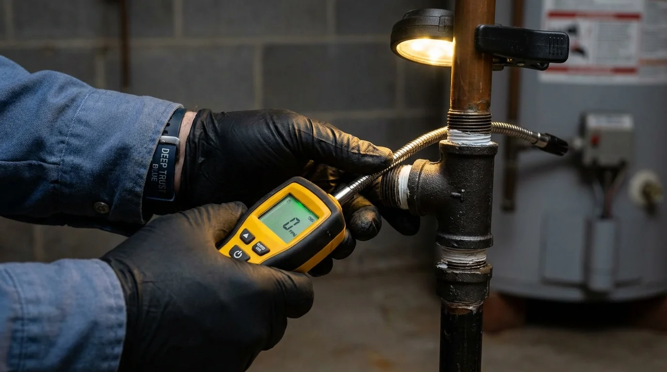 Gas leak detection with electronic sniffer by Johns Plumbing LLC in Otsego